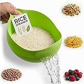 1.7L Rice Strainer with Handle, 9.4 In, Lightweight, ABS (Green) | Rice Washer Strainer Bowl; Drains Water Fast; Rinses Rice, Cereals, Pasta, and Veggies; Easy-Grip Handle; Dishwasher Safe
