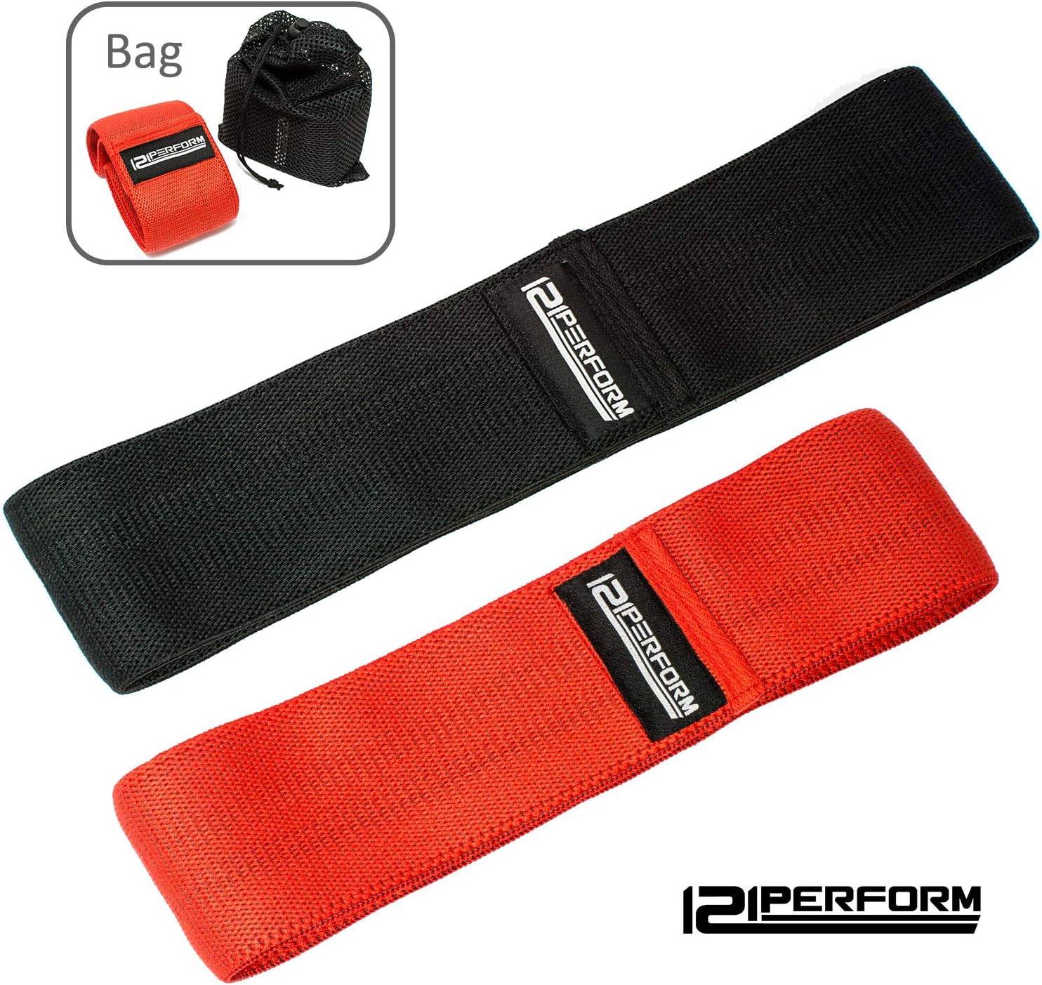 121PERFORM Hip Bands, Heavy Duty Booty Resistance Bands for men and women, Glutes and Thighs Activation, Set of 2 Wide Elastic Non Slip bands, Carry bag included