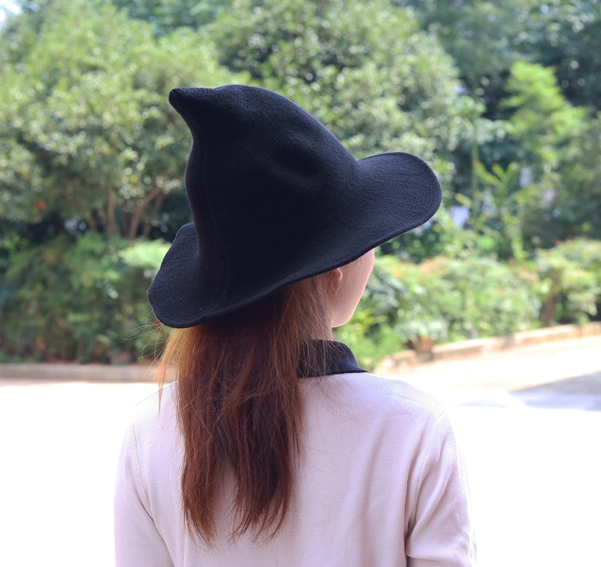 Bestjybt Women Halloween Witch Hat Wool Knitted Cap for Party Masquerade Cosplay Costume Accessory Daily