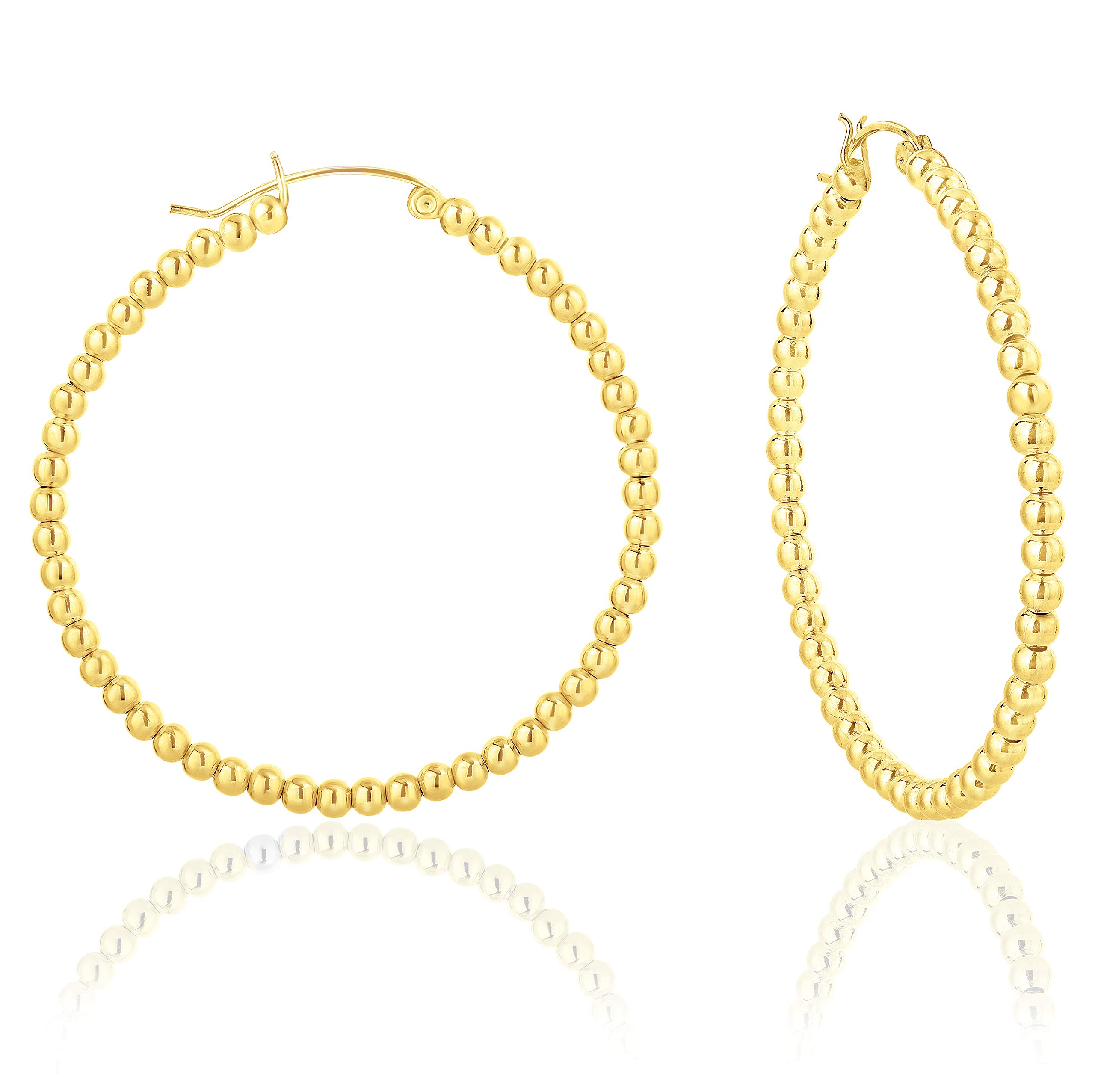 DTPSilver - 925 Sterling Silver Yellow Gold Plated Creole Hoops Earrings with balls - Thickness 3 mm - Diameter 50 mm