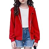 Arshiner Girls Zip Up Hoodies Cropped Full-Zip Hoodie Kids Casual Sweatshirt Spring Fall Jackets with Pockets