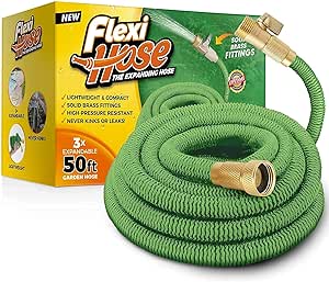 Flexi Hose Lightweight Expandable Garden Hose, No-Kink Flexibility, 3/4 Inch Solid Brass Fittings and Double Latex Core