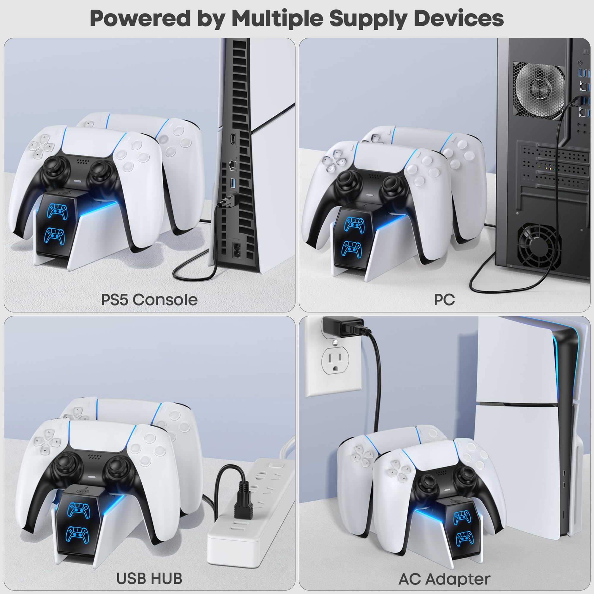 OIVO PS5 Controller Ladestation, PS5 Ladestation 2 Std Schnelllade mit EU-Netzteil für PlayStation 5 Ladestation, PS5 Ladestation Controller Zubehörsets für PlayStation 5 Wireless Controller, Weiß 7