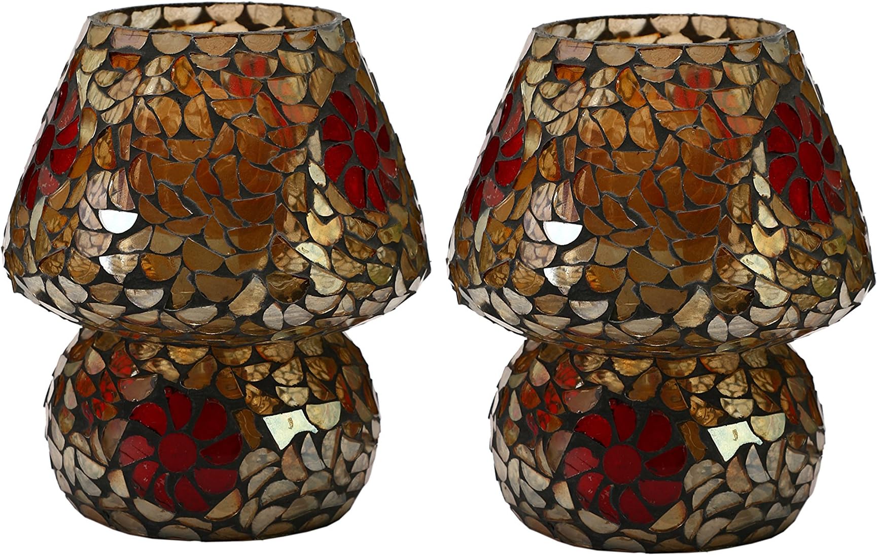 Somil Hand Decorated Mosaic Décor Table Top Lamp for Home, Office, Shop, Colourful Lighting Decoration, Glass, Round, LED Compatible, (Set of 2)