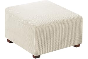 Flamingo P Stretch Ottoman Cover Square Ottoman Slipcover Furniture Protector Folding Storage Stool Furniture Protector Soft Slipcover with Elastic Bottom - Biscotti Beige