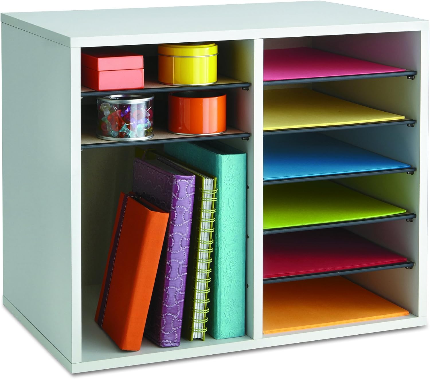 Safco Products Wood Adjustable Literature Organizer, 12 Compartment 9420GR, Gray, Durable Construction, Removable Shelves : Desk Organizer : Office Products