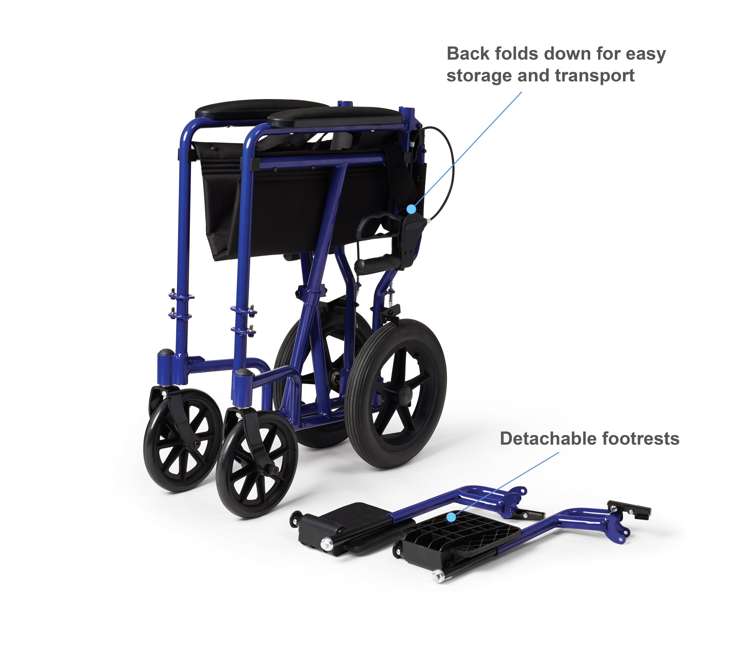 Medline Lightweight Transport Wheelchair with Handbrakes, Folding