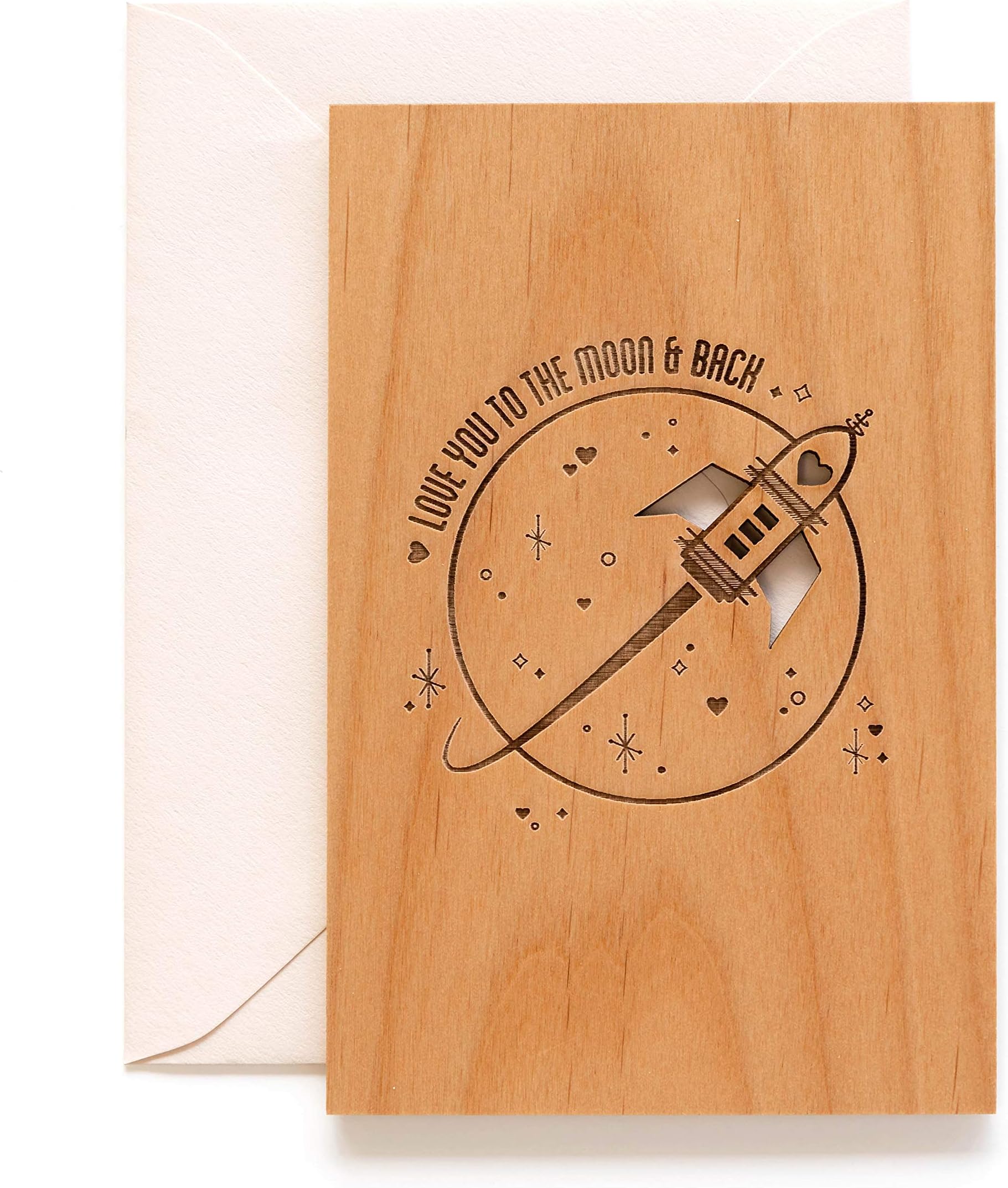 I Love You To The Moon And Back Wood Anniversary Gifts for Him Her [Romantic Valentine's Day Card for Boyfriend Girlfriend, Wedding Keepsake for Wife Husband, Made in the USA]