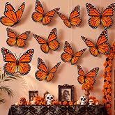 12 Pcs Large Monarch Butterfly Hanging Decoration for Dia De Los Muertos | 17.7 Inches 3D Orange Artificial Fake Butterflies Day of The Dead Decor with Fishing Line for Home Ceiling Wall