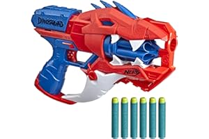 Nerf DinoSquad Raptor-Slash Dart Blaster, 6-Dart Rotating Drum, Slam Fire Action, 6 Official Elite Darts, Velociraptor Dinosaur Design