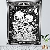 KJHL The Lovers Skull Wall Tapestry Black and White Skeleton Tapestry Gothic Room Decor Witchy Tapestries Aesthetic Wall Hanging for Bedroom Living Room 60