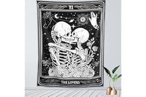 KJHL The Lovers Skull Wall Tapestry Black and White Skeleton Tapestry Gothic Room Decor Witchy Tapestries Aesthetic Wall Hanging for Bedroom Living Room 60" x 44"