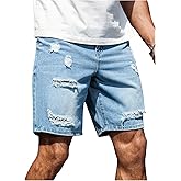 Verdusa Men's Ripped Denim Shorts Baggy Jean Jorts Vintage Straight Leg Jean Shorts