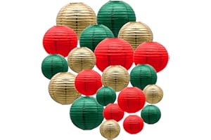 ADLKGG Paper Lanterns Decorative, Round Hanging Lantern for Italian Party Mexico Party Graduation Christmas Anniversary Birthday Decorations Green/Red/Gold 21pcs