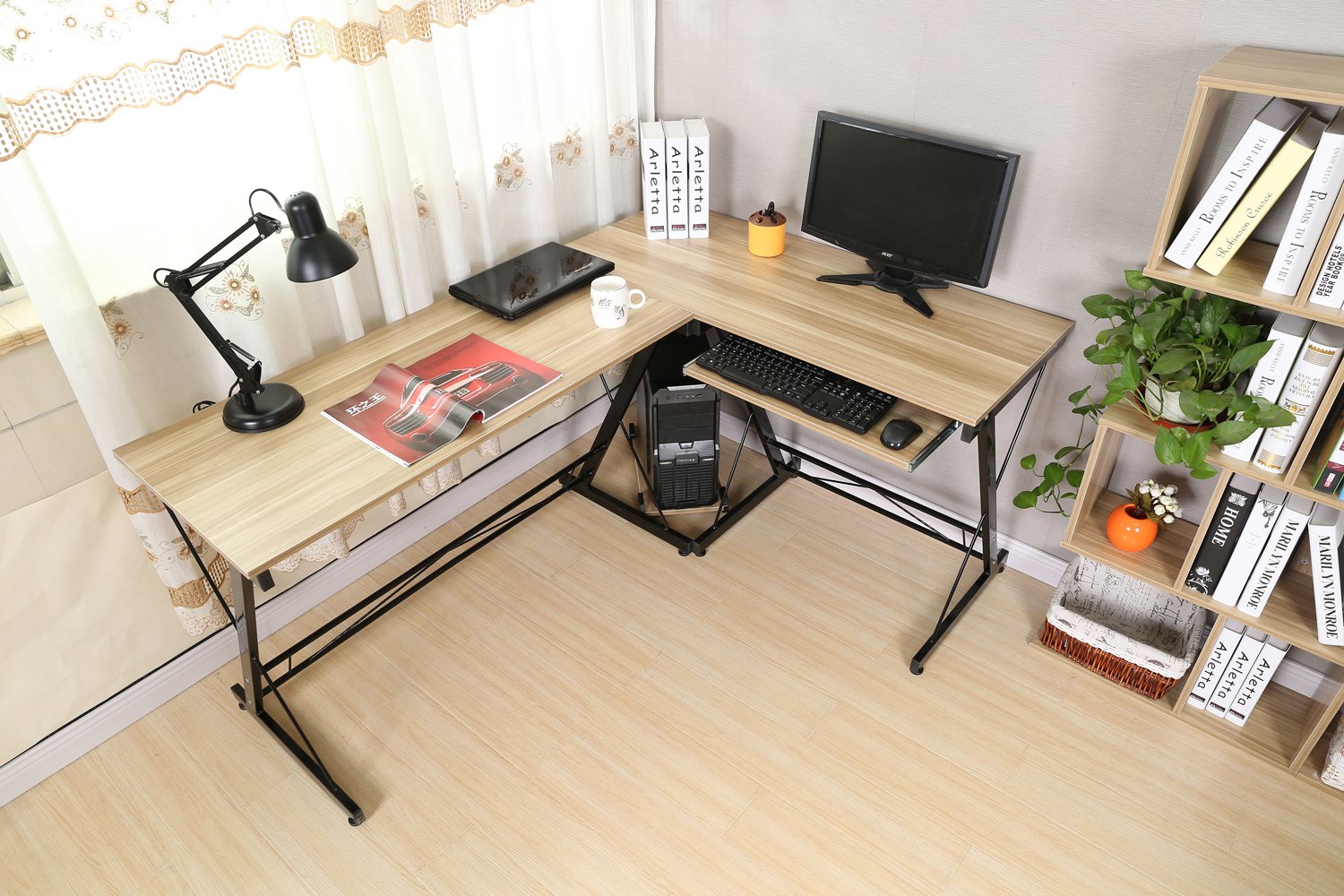 AHHC Escritorio Esquinero Para Ordenador Con 2 Tableros Desmontables