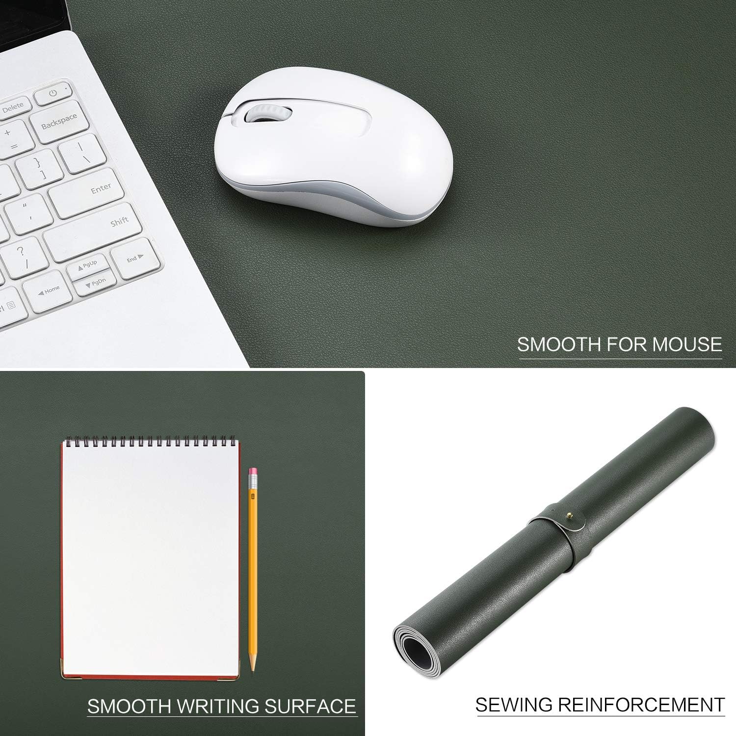 Dual-Sided Desk Pad (31.5 x 15.7"), Waterproof Leather Office Desk Mat, PU Mouse Pad, Desk Cover Protector, Desk Writing Mat for Office/Home/Work/Cubicle (Green/Gray) : Office Products
