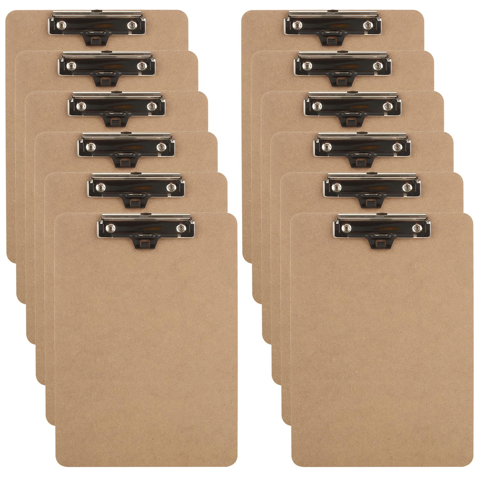 A4 Clipboard Pack of 12 with Wooden Board, Pen Holder and Retractable Hanging Clip for School Office Paper Organisation (22.5x31.5CM)