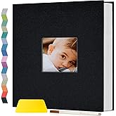 Popotop Photo Album Self Adhesive with Picture Display Window,40 Pages DIY Scrapbooking Supplies Kit for 4x6 8x10 Picture,Linen Cover Memory Book for Baby Wedding, with Scraper and Metallic Pen