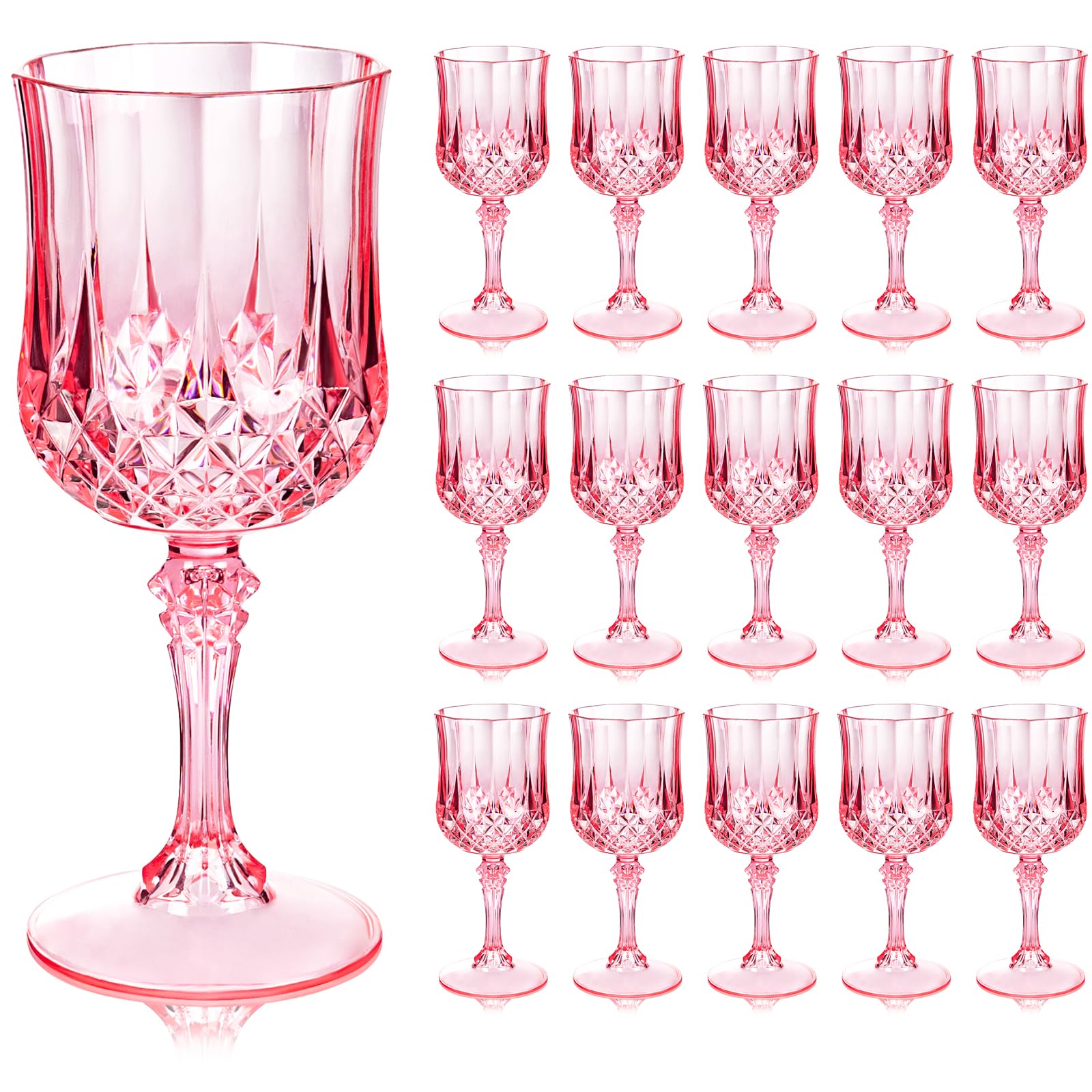 Photo 1 of Ciaell 24PCS Pink Plastic Wine Glasses - 7 Oz Plastic Goblets for Party - Pink Vintage Drinking Glasses - Disposable Water Goblets Set for Wedding, Bar, Wine, Beer, Juice, Cocktail, Whiskey
