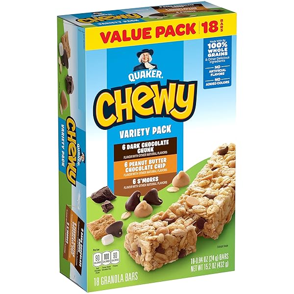 QUAKER CHEWY GRANOLA BARS, VARIETY PACK, 18 COUNT