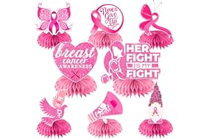8pcs Breast Cancer Awareness Decorations Honeycomb Centerpieces, Pink Ribbon Table Decorations Breast Cancer Survivor Party Table Decorations for Faith Strength Courage Charity Table toppers cocomigo