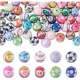 Cheriswelry 50Pcs Sports Ball Chunky Bubblegum Beads 15mm 16mm Rugby Basketball Football UV Plating Acrylic Beads for DIY Bracelet Earring Necklace Keychain Jewelry Making Crafts