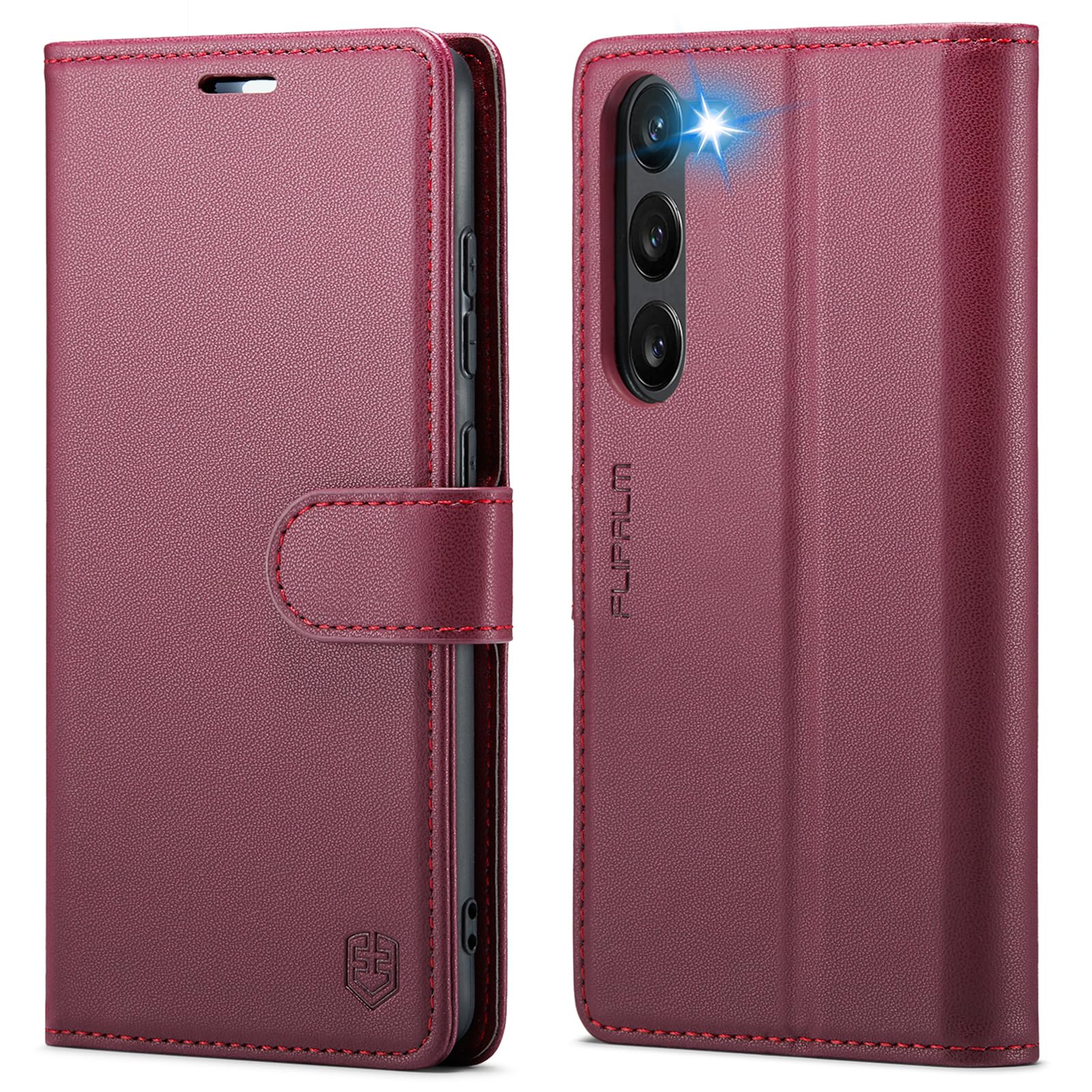 Photo 1 of FLIPALM Wallet Case for Samsung Galaxy S23 Plus/S23+, RFID Blocking Credit Card Holder, PU Leather Folio Flip Kickstand Protective Shockproof Cover for Samsung S23 Plus (Red)