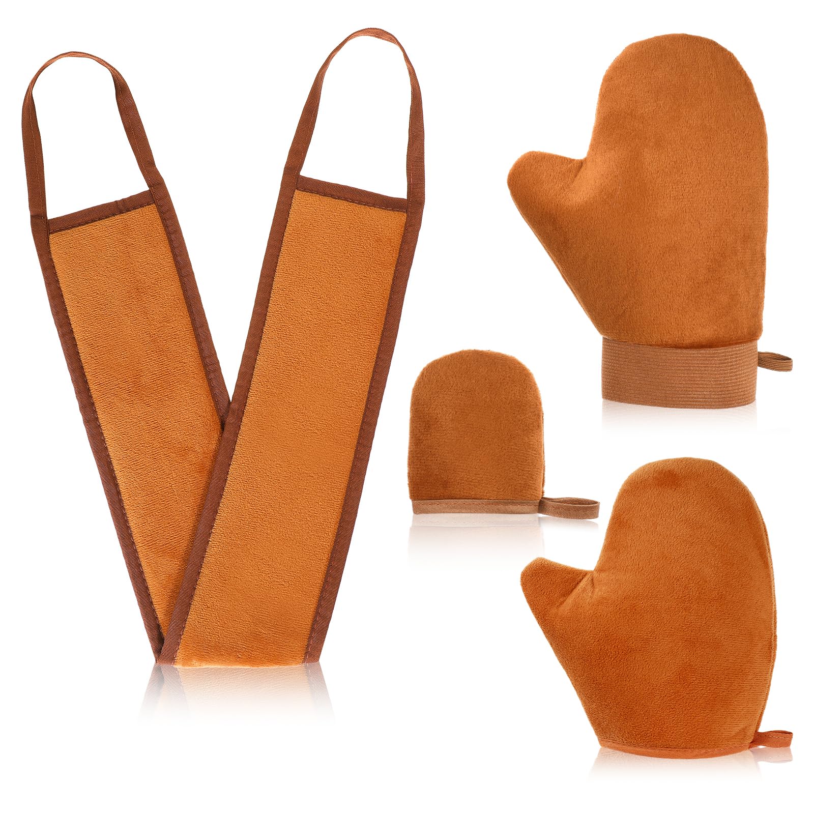 4pcs Self Tanning Mitt, Fake Tan Mitt, Double Sided Self Tanning Glove, Reusable Lotion Applicator for Back, Prevent Stained Hands, for Smooth, Streak-Free Tan(Brown)