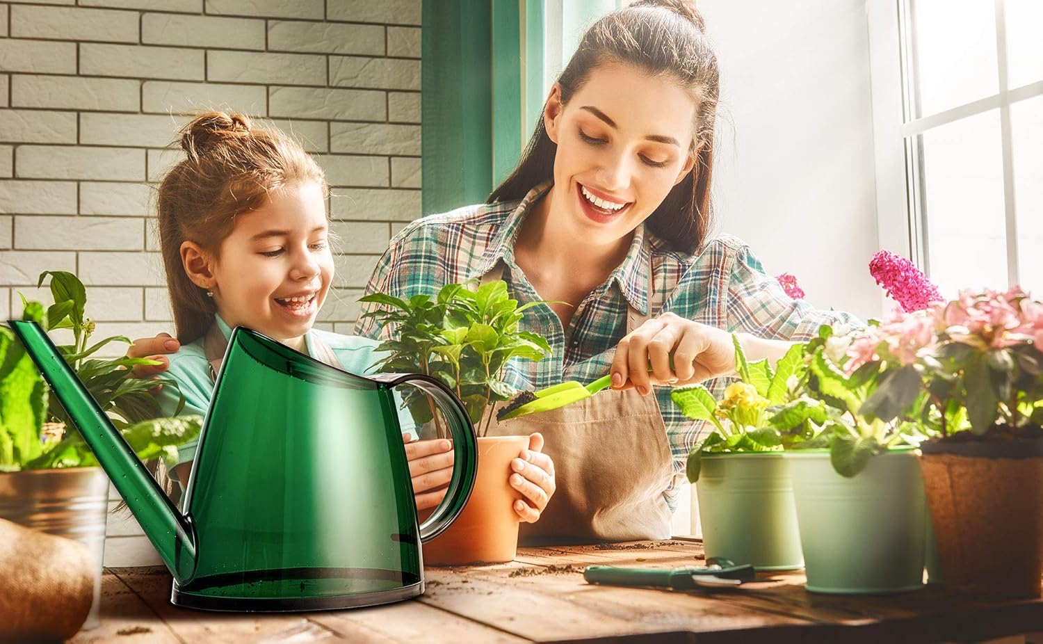 NERUB Indoor Watering Can for House Bonsai Plants, Small Watering Can with Long Spout Succulents Decorative Garden Flower 1/3 Gallon 1.4 L Modern Watering Pot Green : Garden & Outdoor