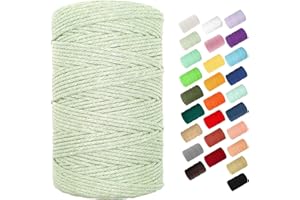 Macrame Cord, BYWORLD 3mm Cotton Rope 220 Yards(200m) Twine String, 100% Natural Cotton Colored Macrame Rope for Macrame Kit, Plant Hangers, Wall Hanging, Christmas or Wedding Decorative(Sage Green)