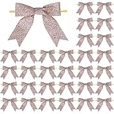 Meseey 30 Pieces 3 Inch Premade Metallic Rose Gold Glitter Christmas Bows with Twist Tie Pretied Xmas Ribbon Bows for Gift Wrapping Basket Wedding Baby Shower Brithday Party (Rose Gold Glitter)