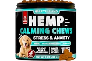 ARTULLANO Hemp Calming Chews for Dogs - Dog Calming Treats - Dog Calming Chews - Anxiety Relief Treats - Dog Anxiety Relief - Stress - Sleep Calming Aid - Hemp Oil - Health & Wellness Supplements for Dogs