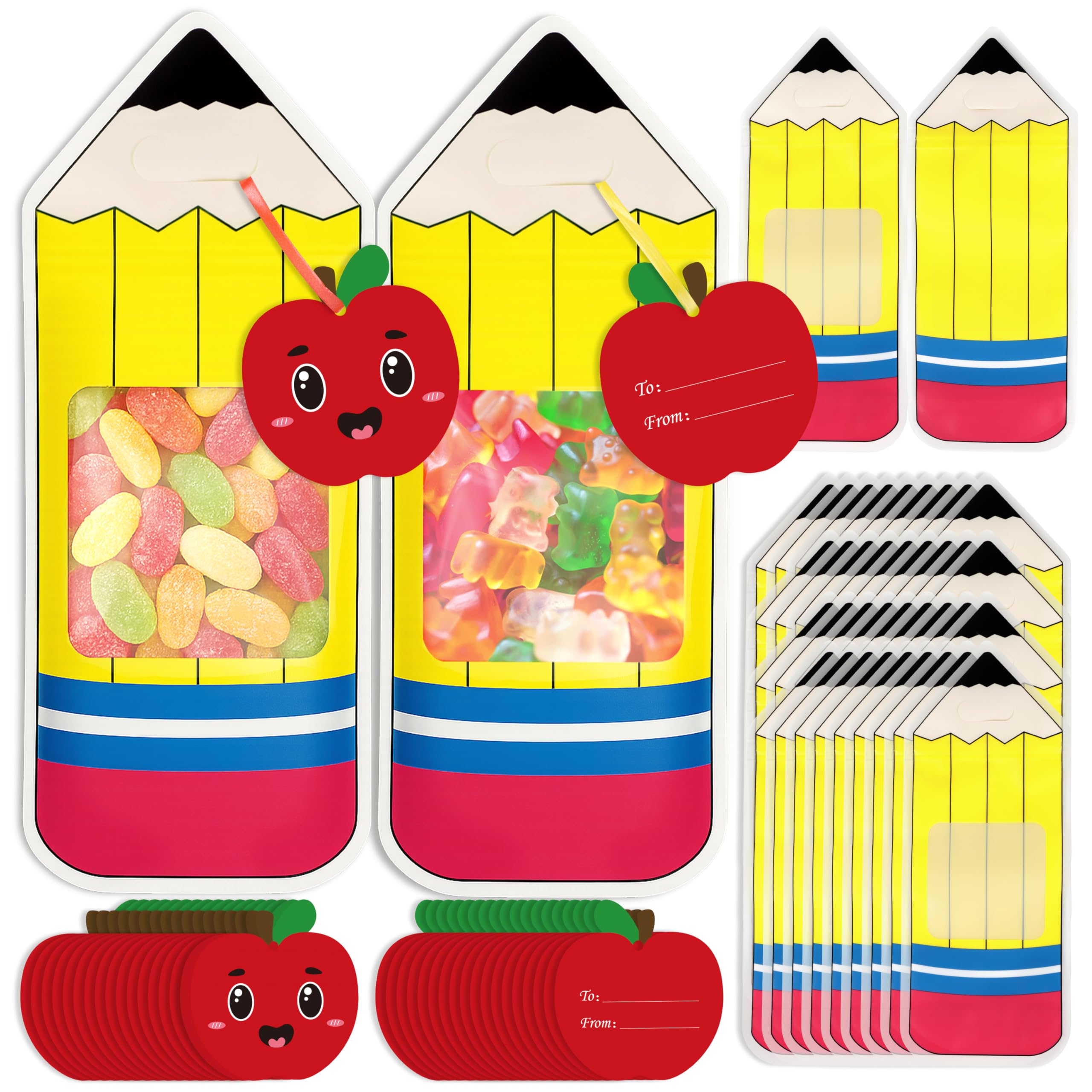 Photo 1 of 36PCS Back to School Gifts Pencil Bags: Students Teachers Party Favors in Bulk, Plastic Candy Snack Goodie Treat Bag with Card, Teacher Appreciation Week, First Day of Classroom Welcome Decorations
