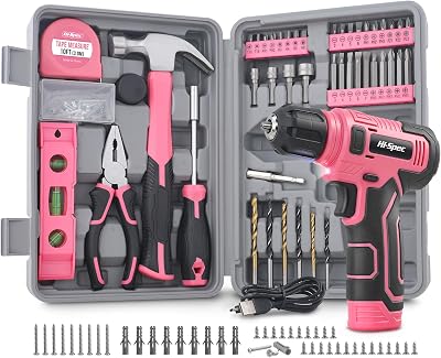 Hi-Spec 8V Cordless Drill Set Pink – Ladies Tool Kit with Starter Bits 10Nm
