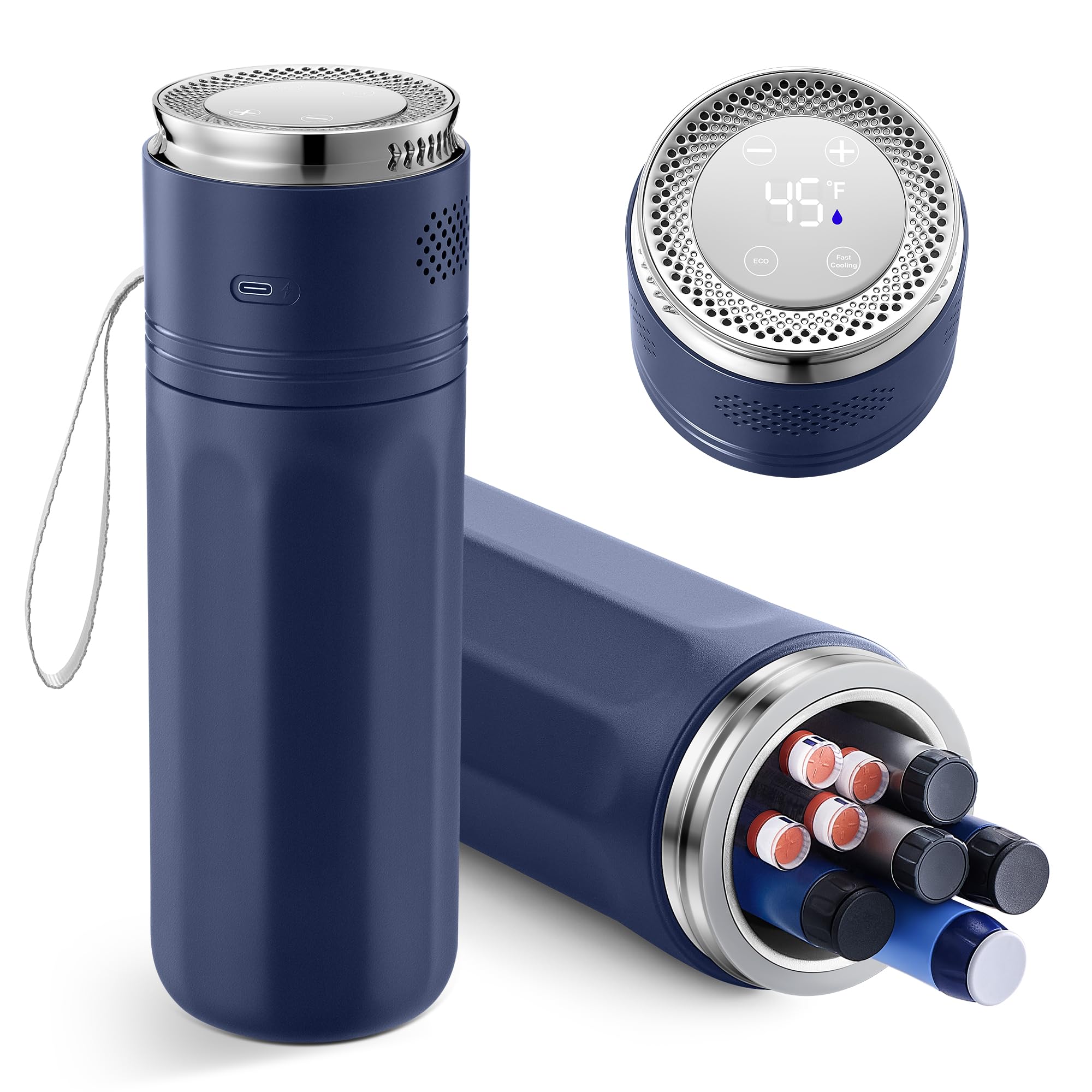 Photo 1 of Insulin Cooler, Electric Medication Insulin Pen Cooler for Travel, Insulin Cooler Travel case for Diabetic, Portable Diabetic Cooling Bottle Travel case with USB & Temp Display for Insulin Pen (Blue)