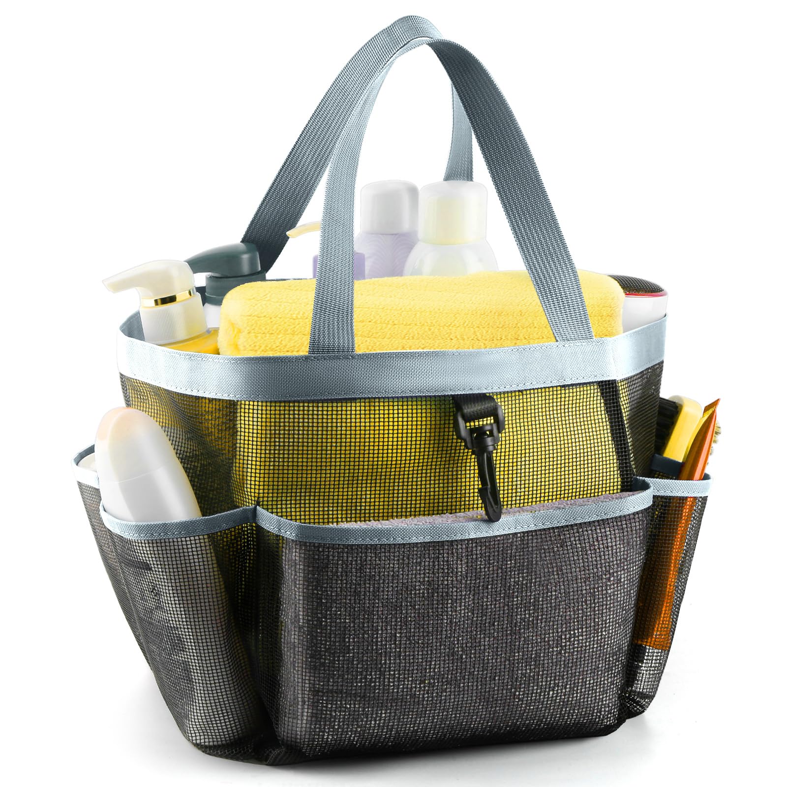 Photo 1 of LOYEE Mesh Shower Caddy Portable for College Dorm Room Essentials with 8 Pockets,Shower Bag for Beach,Swimming,Gym,Travel,Bathroom(Grey)