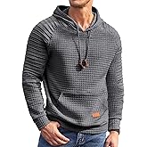 COOFANDY Mens Hoodies Pullover Casaul Long Sleeve Drawstring Waffle Knit Hooded Sweatshirt with Kanga Pocket