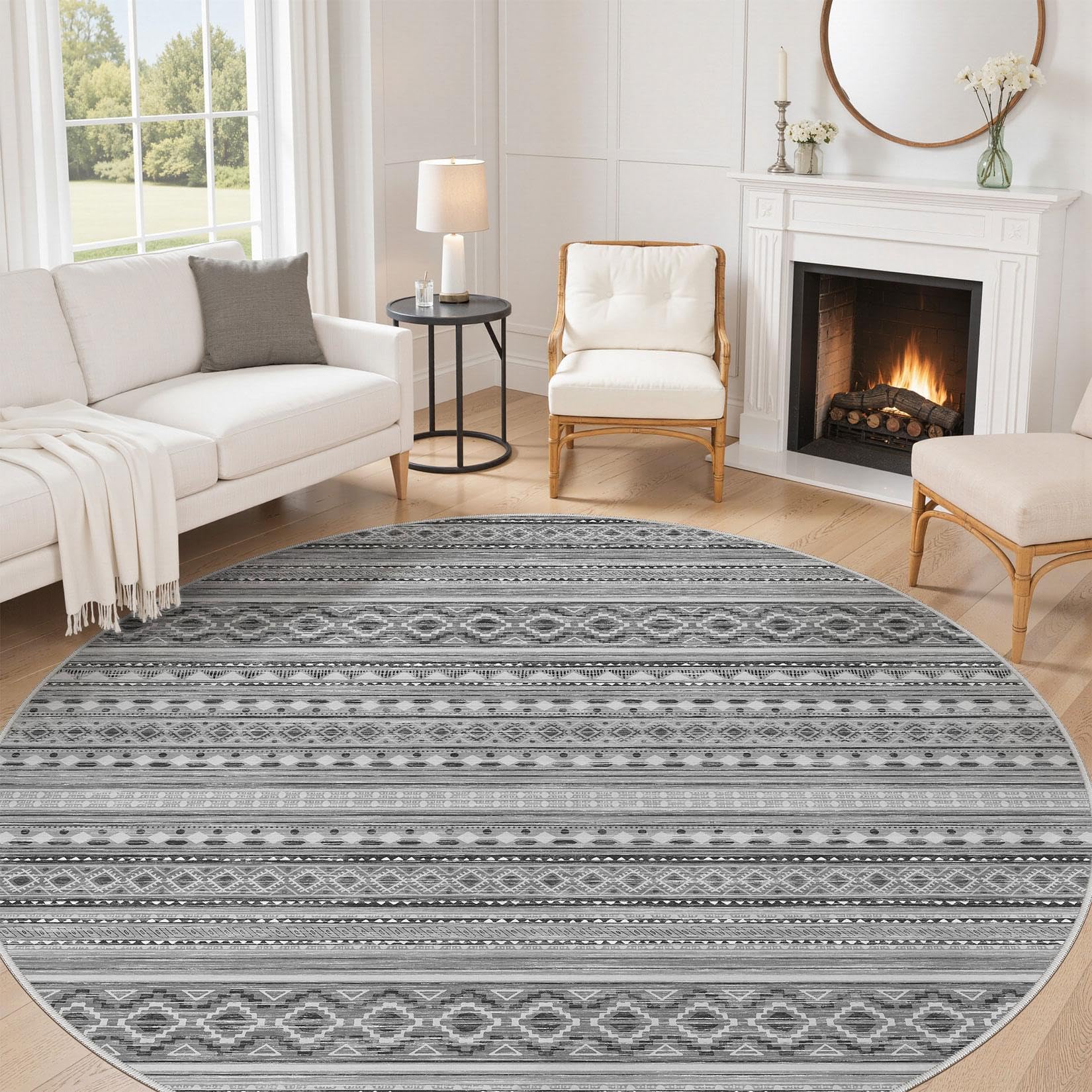 Area Rugs for Living Room Washable Living Room Rug Soft Neutral Indoor Floor Carpet Non-Slip Stain Resistant Modern Boho Rugs for Bedroom Dining Room Kids Room Nursery Office Home Grey/Beige Image