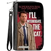 Buckle-Down Supernatural Wallet, Zip Around, Supernatural Castiel I'LL INTERROGATE THE CAT Black/Red/White, Vegan Leather
