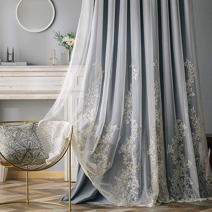 Doble Capa Cortinas Opacas Visillos para Dormitorio Sala De Estar,Voile