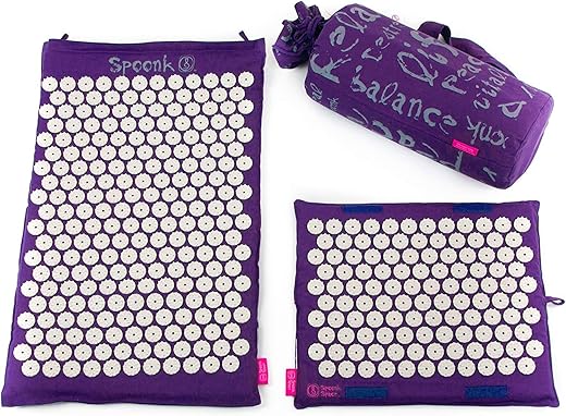 Spoonk スプーンク 指圧/あんま代用マット オーガニック 麻 コンボセット （レギュラー ＆ トラベルサイズ）Color: Plum Purple プラムパープル [並行輸入品]