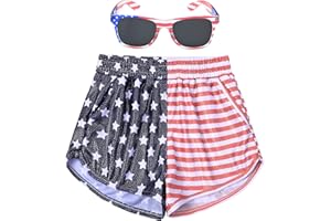 Mirawise Girls Metallic Shorts Shiny Hot Pants Sparkly Dance Outfits Short Pants with Sunglasses