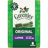 Greenies Veterinarian-Recommended Adult Natural Dental Dog Treats Large Size, Dog Dental Chews, Original Flavor, 12 oz. Pack, 8 Count