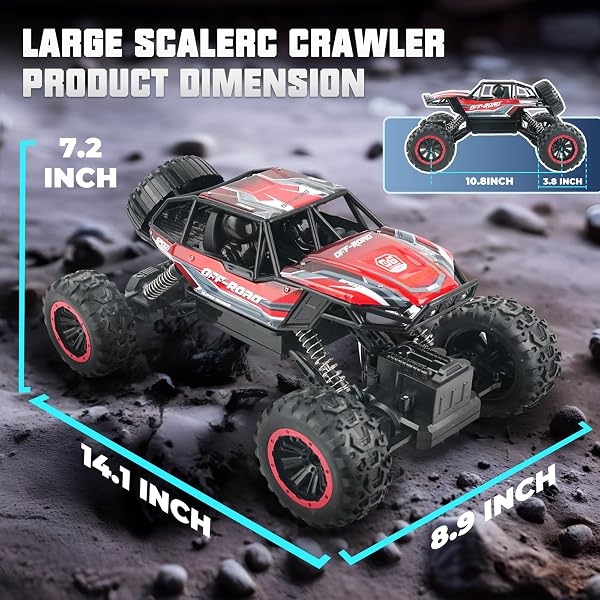 BEZGAR MONSTER TRUCK TOYS – 1:12 REMOTE CONTROL MONSTER TRUCK WITH LIGHT, RC CRAWLER FOR ADULTS, SCALE RC TRUCK WITH 45° CLIMBING, REMOTE CONTROL CAR FOR BOYS RED