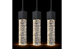 DORAIMY LIGHTING 3 Pack 1 Light Mini Integrated Hanging Crystal Kitchen Island Modern Concise Pendant Ceiling Light Fixture,Black Finish Over Sink Dining Room Bedroom Hallway,UL Listed