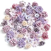 rongflower Faux Flower Heads Small Silk Artificial Flower DIY Fake Mini Flowers Rose Daisy Multicolor Flowers Craft Supplies for Wedding Party Wreath Graduation Season Party Home Decor (125, Purple)