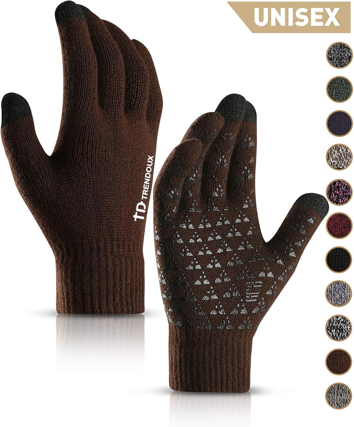 TRENDOUX Winter Gloves for Men and Women - Upgraded Touch Screen Anti-Slip Silicone Gel - Elastic Cuff - Thermal Soft Wool Lining - Knit Stretchy Material