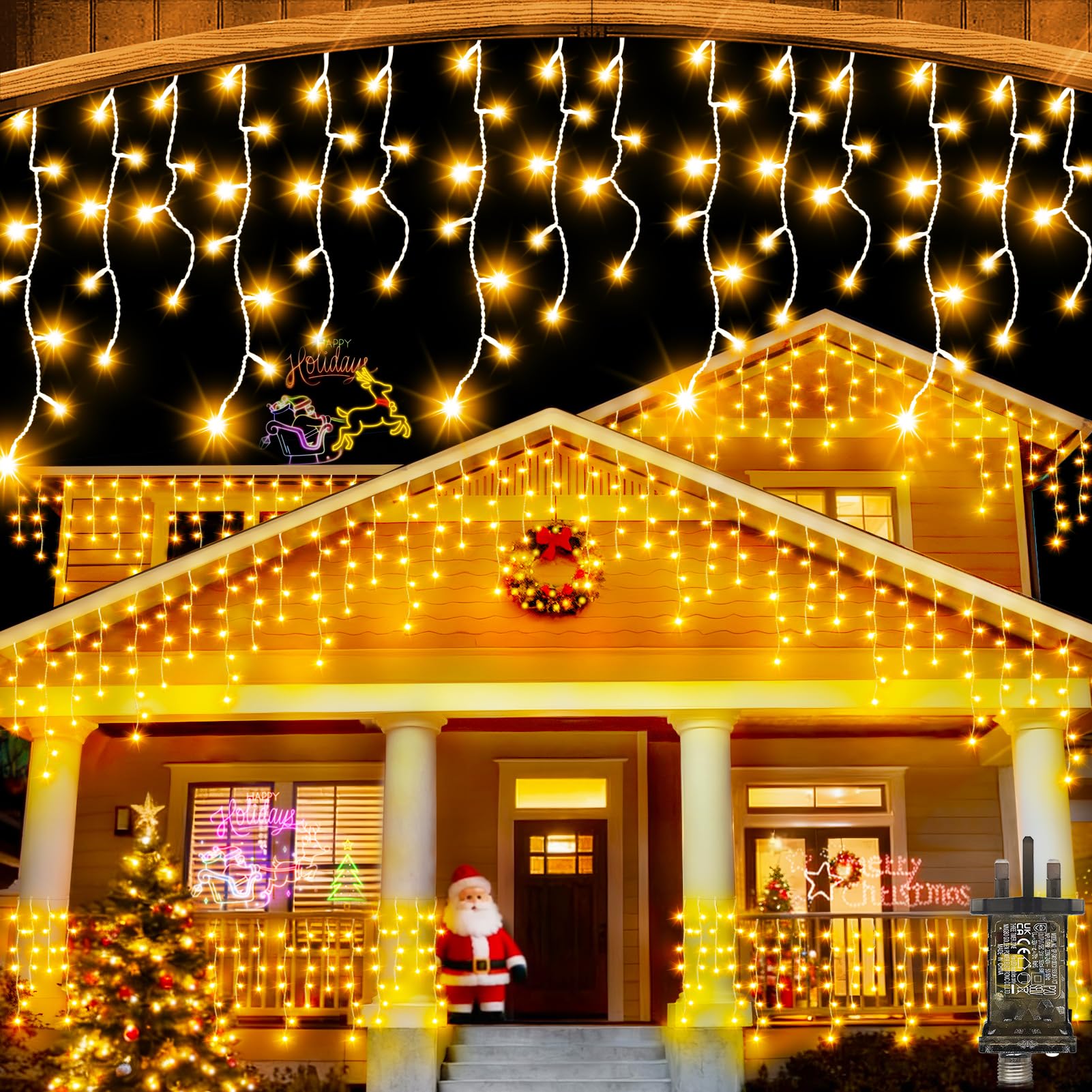 66 FT 640 LED Icicle Christmas Lights Outdoor Decorations Clear Wire String Lights Plug in 120 Drops 8 Modes Timer Connectable Curtain Fairy Lights Waterproof for Holiday Wedding Party-Warm White