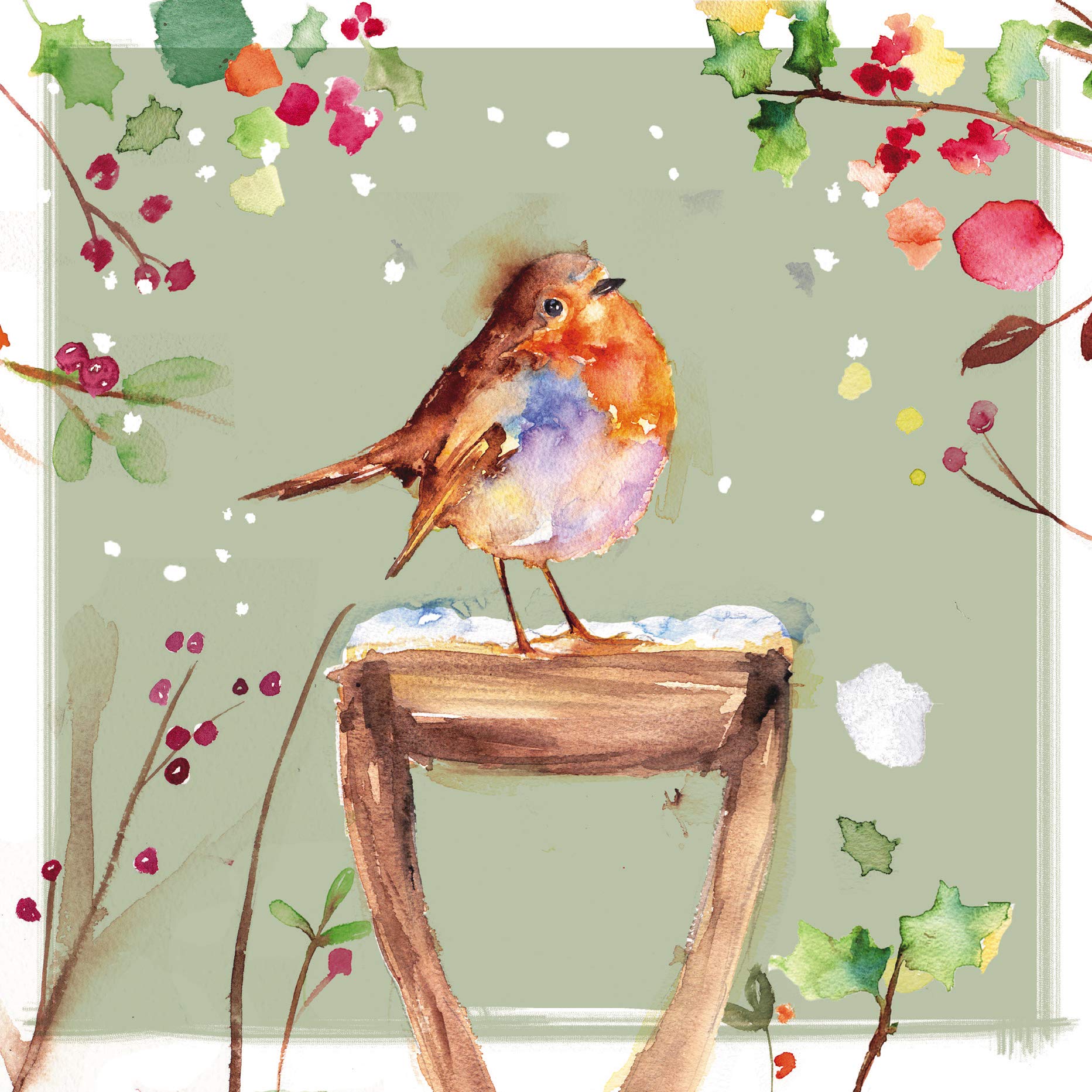 The Almanac Gallery Charity Christmas Cards - Robin on Snowy Handle - Eco-Friendly - Pack of 8 Cards