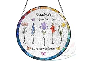 Personalized Birth Month Flower Stained Glass Window Hanging, Grandma's Garden Sun Catcher Suncatcher - Mother's Day Birthday